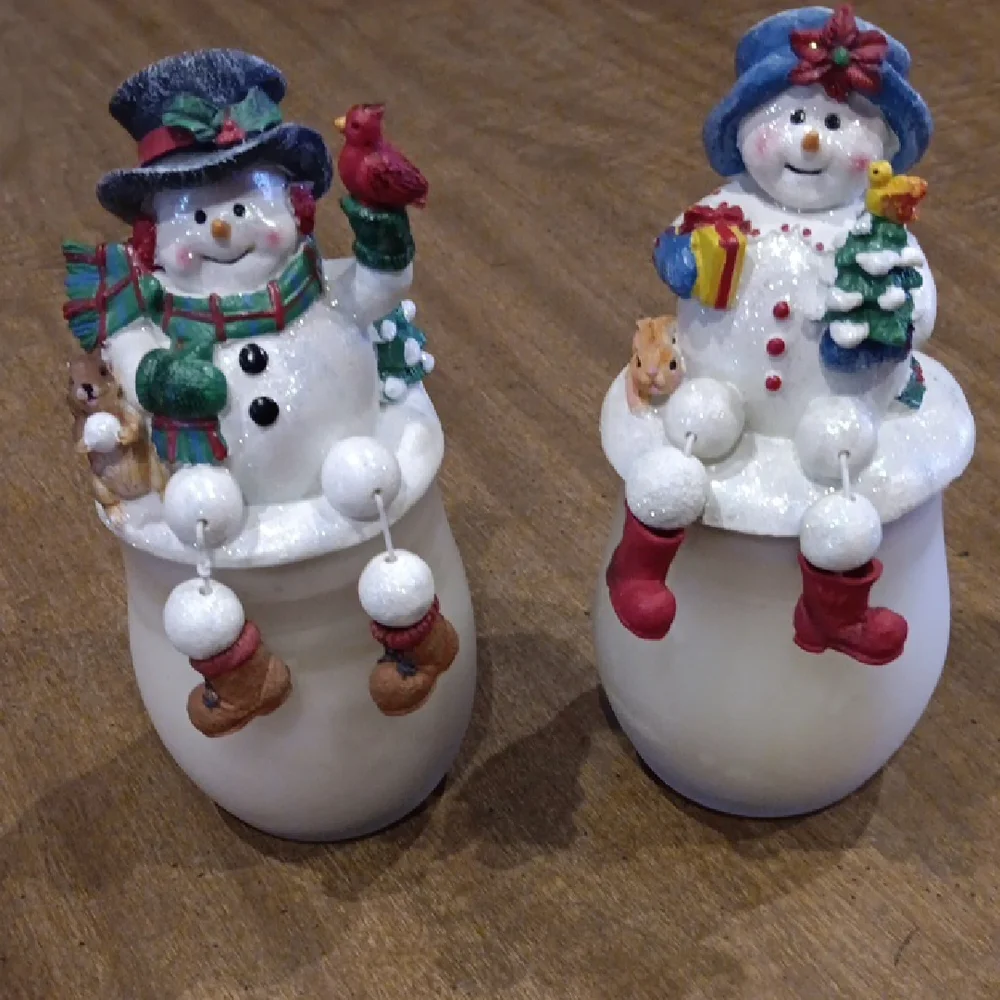 Charming Snowman Candle Holders - Red, Green, Blue Accents